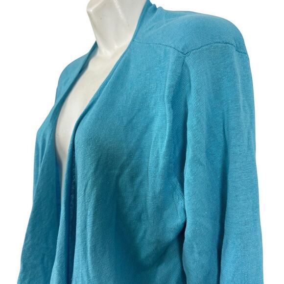 J Jill Womens Linen Cotton Blend Open Blue Cardigan Waterfall Sweater Open sz L - Picture 10 of 16